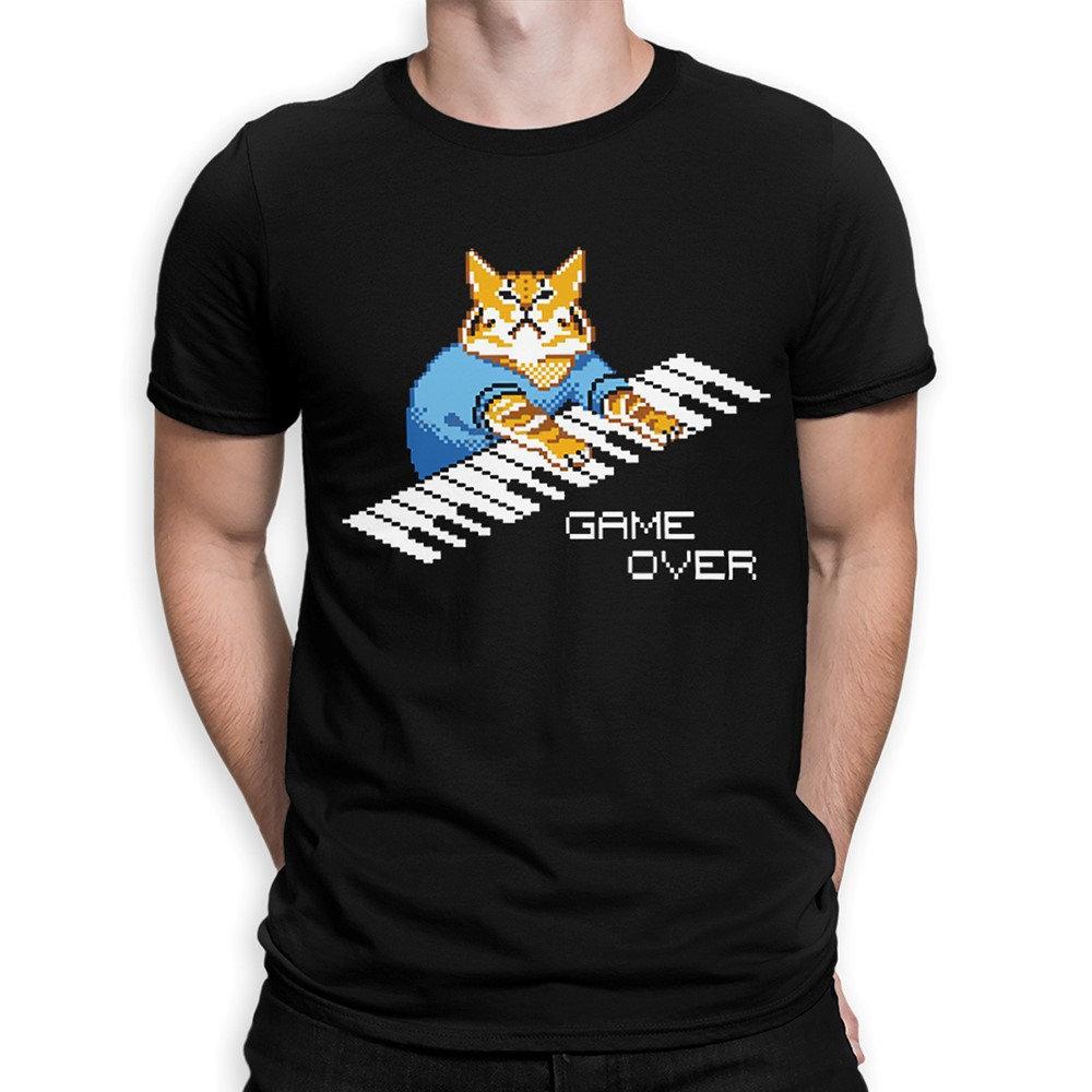 Pixel Cat Playing Keyboard Game Over T-shirt
