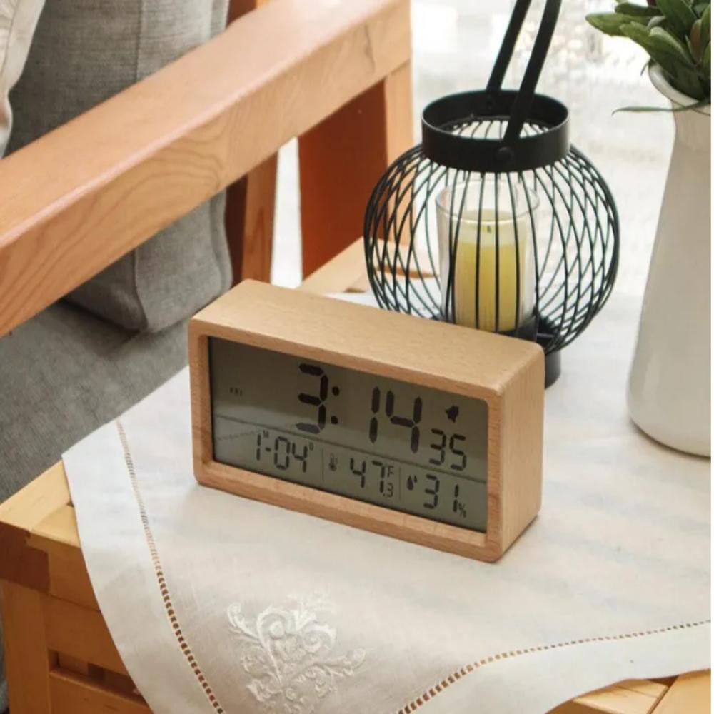 Realwood(Usbee) LCD Temperature and Humidity Alarm Clock