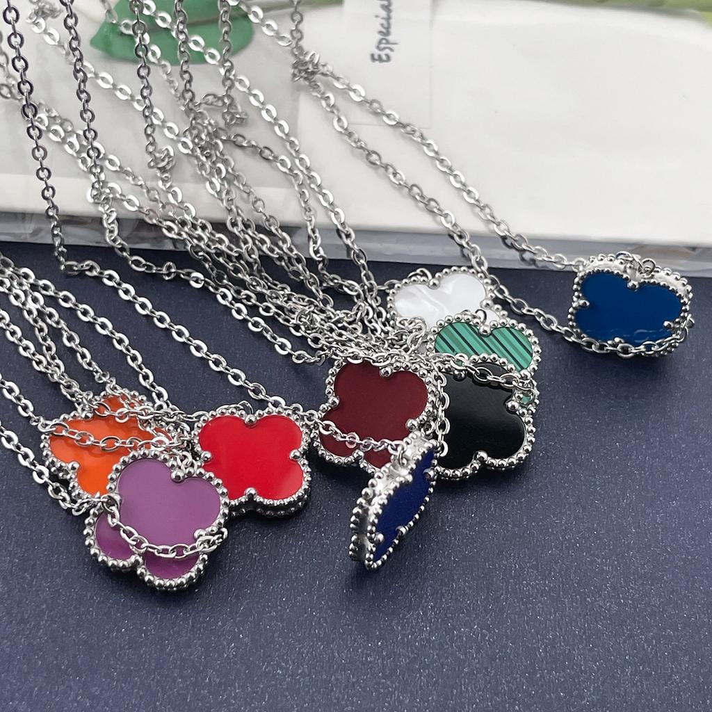Женское простое ожерелье из титановой стали с двухсторонним кулоном в виде четырехлистного клевера, 15 мм, цепочка-колье из титановой стали, украшение от интернет-звезды
