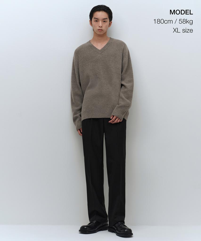 MUSINSA STANDARD [Victoria Wool] Minimal Ribbed V-Neck Knit [Taupe]
