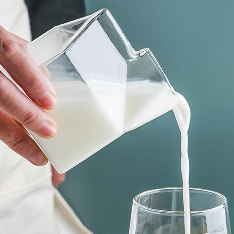 300ml Glass Milk Cup Milk Carton Juice Cup Mini Creamer Square Glass Cup Milk Pitcher Jug Creative Cocktail Glasses for Drinks