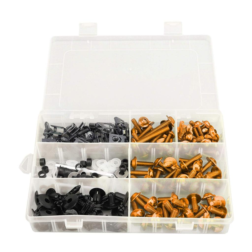 Viprh Мотоцикл 198 шт. Универсальные болты обтекателя Винты Комплект кузовных деталей Совместим с Honda Kawasaki Ducati Золото