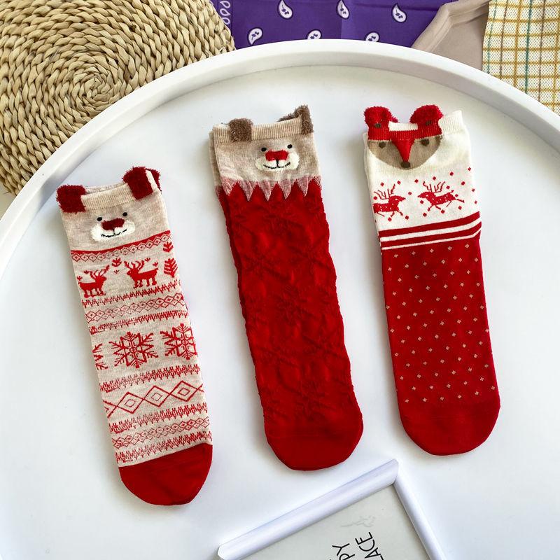 Носки, зимние рождественские носки с рисунком лося, теплые женские хлопковые милые чулки