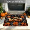 1pc Pumpkin Witch Hat, Spider Web, and Bat Halloween Vintage Pattern Doormat, Indoor Entryway Mat, Flannel Material, 0.4-inch Sponge Thickness, Vintag