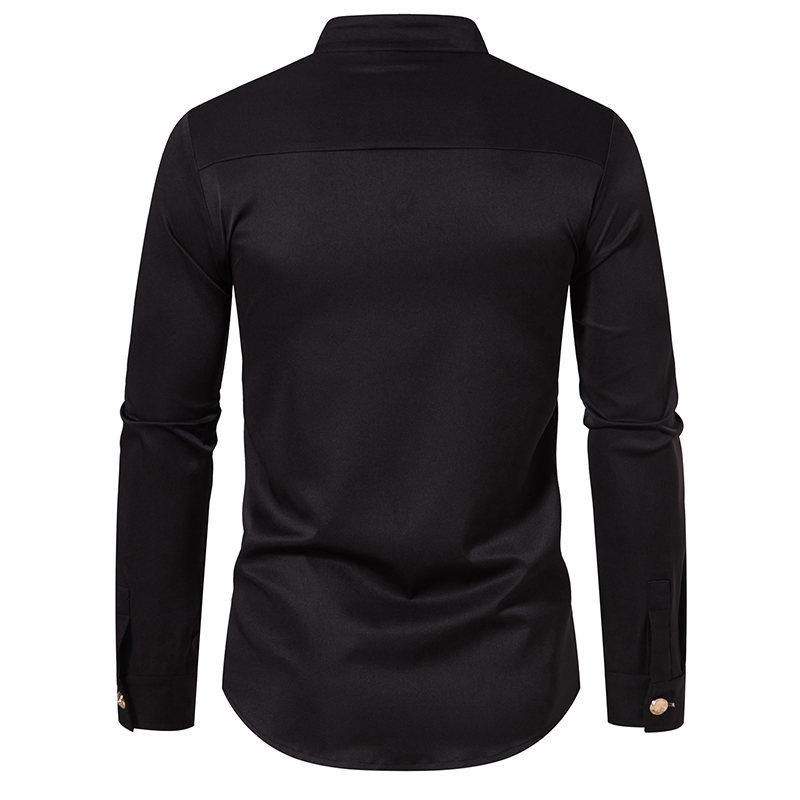 Осенние и зимние мужские рубашки, мужские двубортные рубашки с воротником-стойкой и длинными рукавами, рубашки на пуговицах, топы