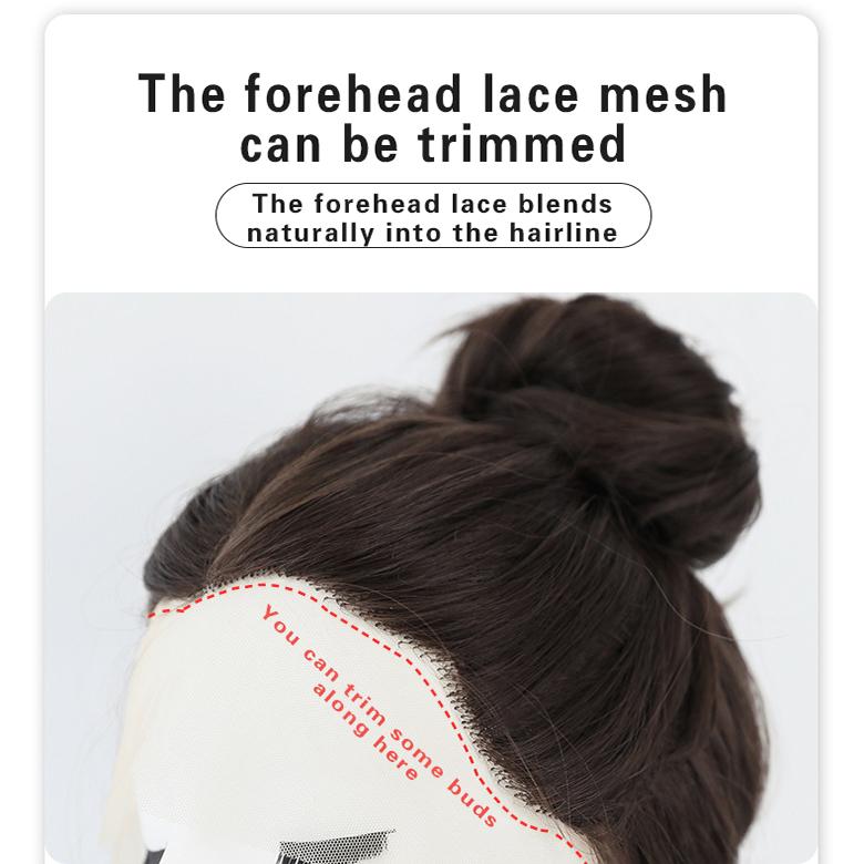 Women's 66cm Hair Dark Brown Long Curly Hair T-shaped Front Lace Rose Hair Net Headwear Pure Hand Woven Lace Wigs Kanekalon Wig