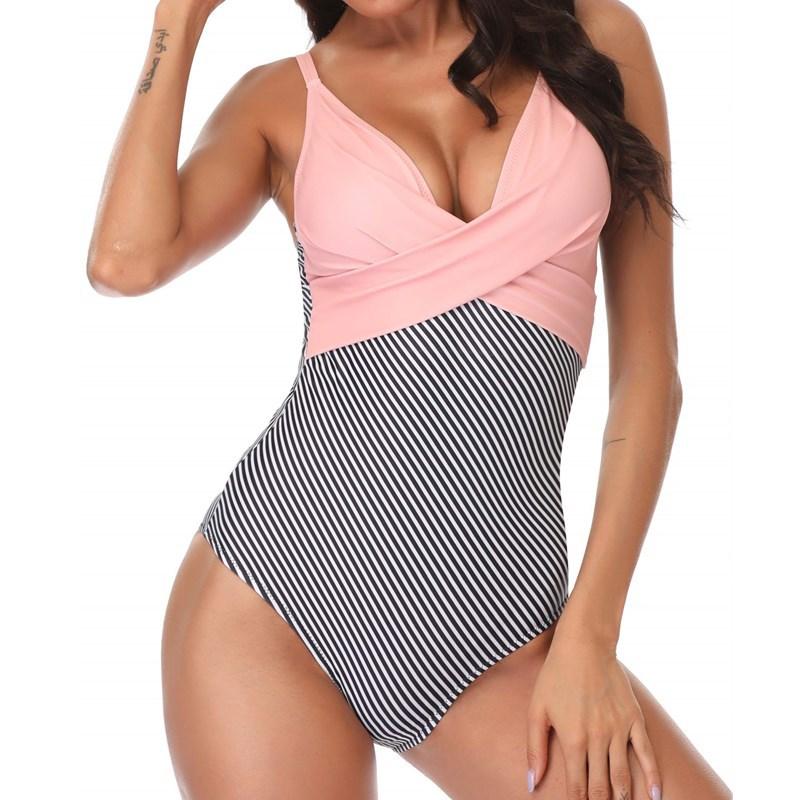Skinny Color Matching One-piece Bikini Swimsuit Women Monokini Bathing Suits Bodysuit Plus Size Swimsuit Beach Swimming Suit For Female