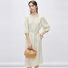 19mm Golden Crown Wrinkle] 26 Spring/Summer Design Sense Round Neck Waist for Slimming Mulberry Silk Dress