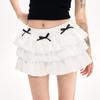 White Y2k Kawaii Cute Cake Ruffles Skirt Women Summe High Waisted Bow Slim Mini Skirt Fashion A-Line Skirt