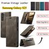 Premium Vintage Leather Wallet Case for Samsung Galaxy S25 - Flip Cover with Card Slots, Shockproof Retro Style (4 Colors)