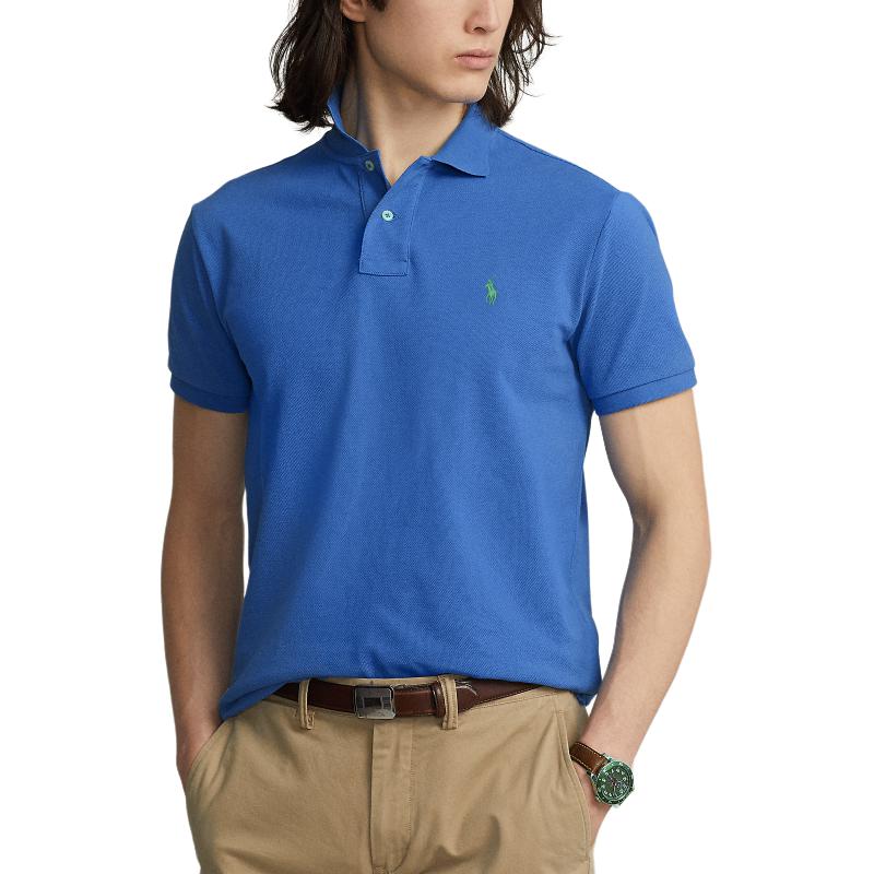 Polo Ralph Lauren Slim Fit Однотонная рубашка поло с коротким рукавом и вышитым логотипом Мужские топы синего цвета MNPOKNI1N821858-400
