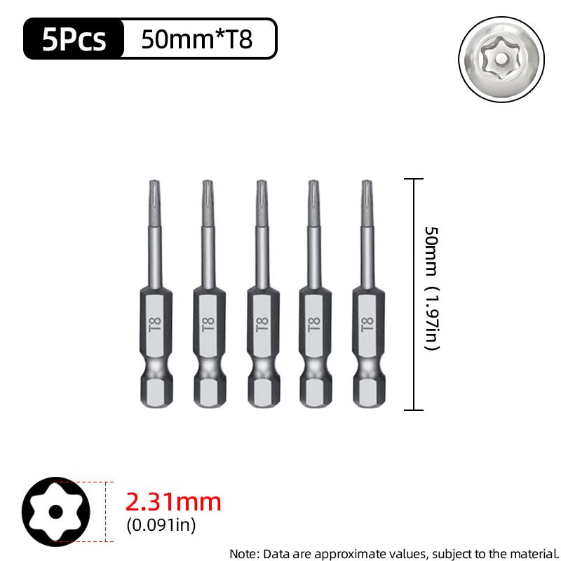 Бита Torx 50 мм Магнитная S2 Сталь 1/4'' Шестигранный хвостовик Полое отверстие Безопасные биты T5-T40 Электрическая дрель-шуруповерт Ручной инструмент