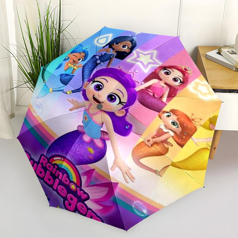Mermaids, Rainbow Themed Automatic Opening and Closing Umbrella, Compact Travel Umbrella, Lightweight and Portable, Suitable for Beach Commu