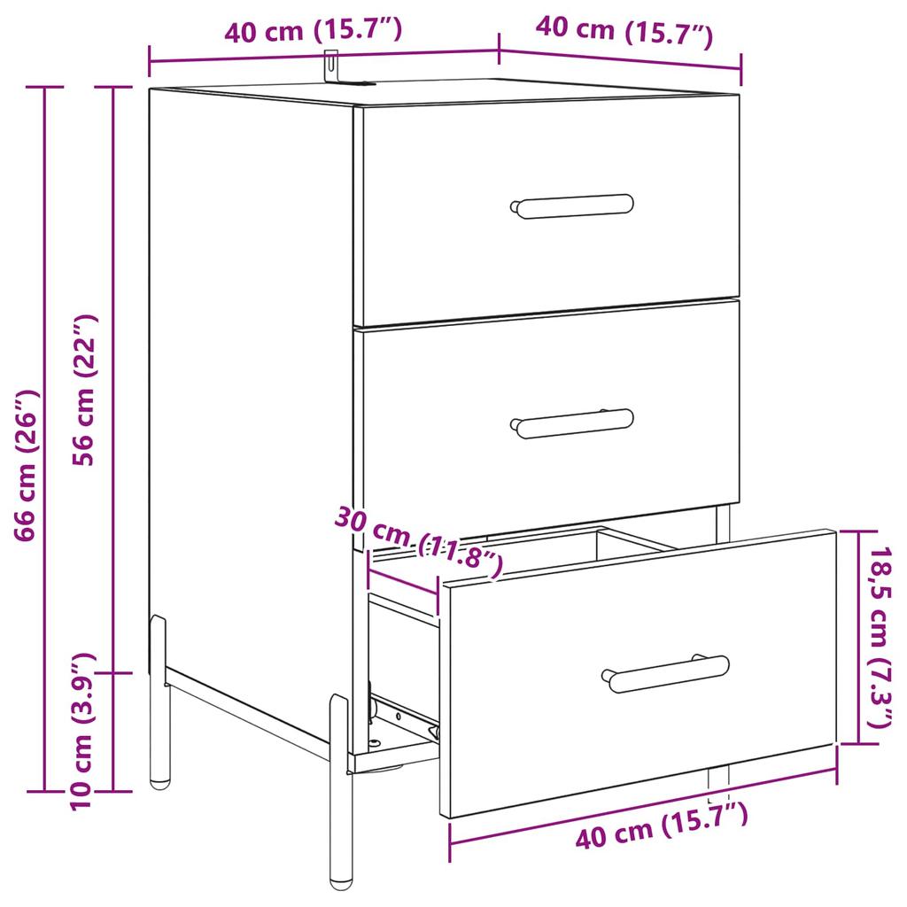 Nightstand with Drawers Reclaimed Wood Look 40 x 40 x 66 cm Engineered Wood
