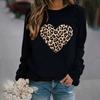 Women Casual Fashion Leopard Print Love Hoodless Plus Fleece Long-sleeved Sweater Top