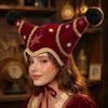 Holiday Photo Booth Decorations Christmas Jester Hat Velvet Star Clown Hat with Gold Trim Pom Decorative Stage Performance Poms Adjustable