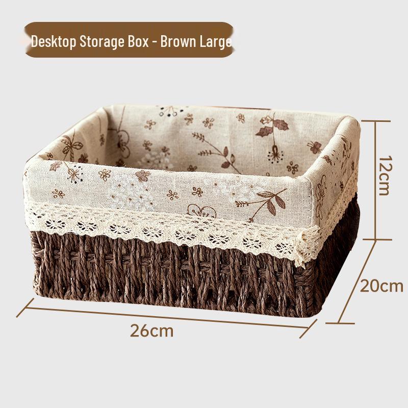 Desktop Storage Basket for Keys, Snacks, Sundries, & Cosmetics - Imitation Rattan Coffee Table Organizer