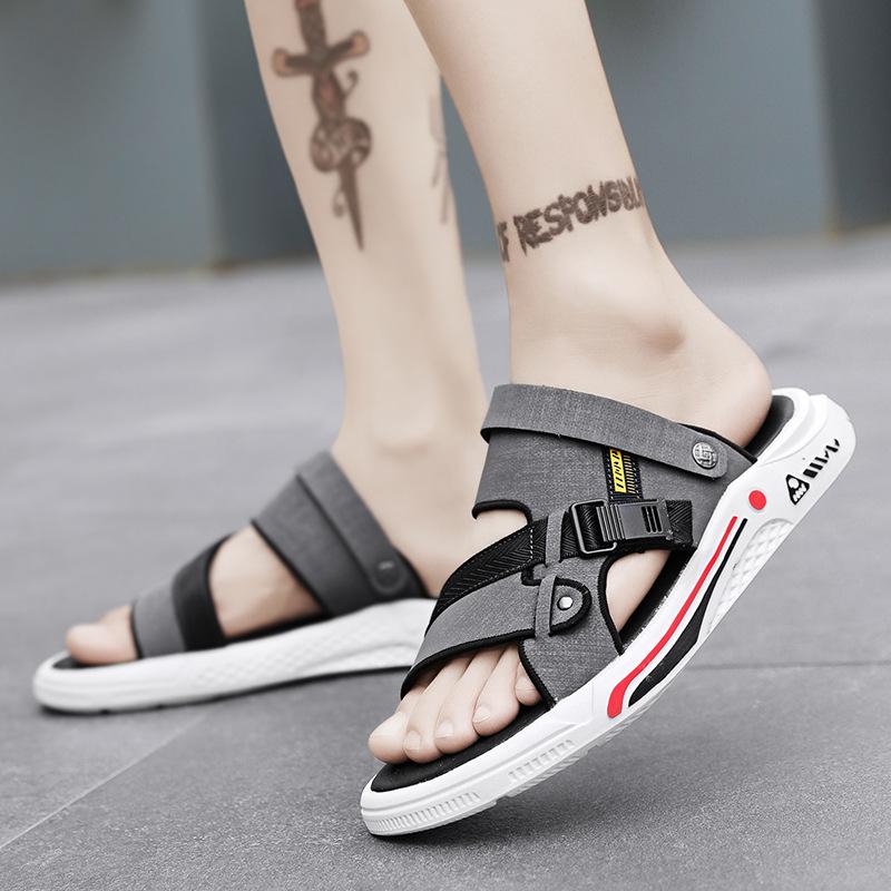 2024 Лето Новые Пляжные Туфли Мужская Модная Корейская Обувь Индивидуальность Выход Две Носить Крутые Тапочки Мужские Сандалии