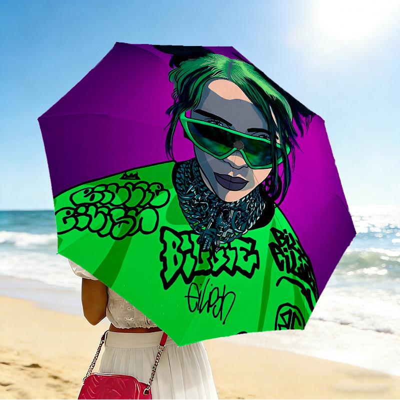 Graffiti Fashion 8 Ribs 3Fold Black Glue Uv Protection Umbrella Sun Protection Rainproof Compact Folding Umbrella For Travel Daily Use C923878