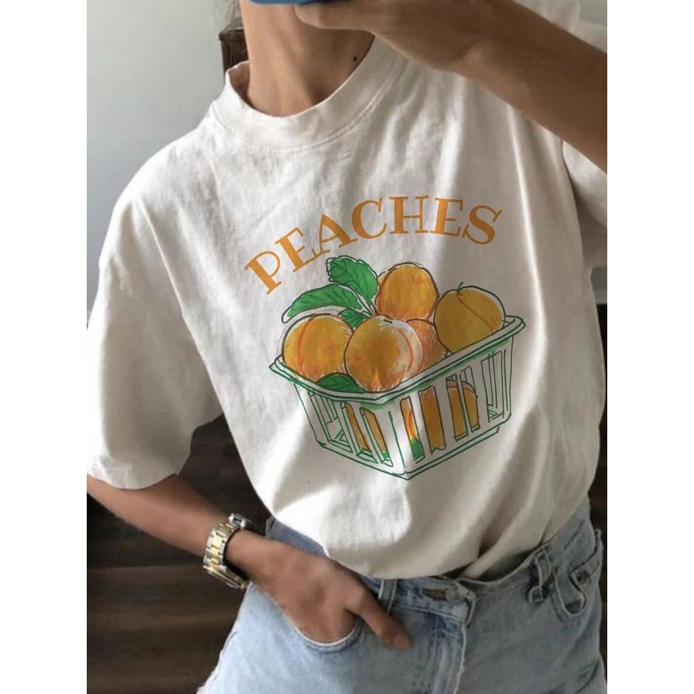 Vintage Peaches Printed Graphic Tees Women Cute Aesthetic T-Shirts Short Sleeve Retro Grunge Tops Clothes Y2k Oversized T Shirt