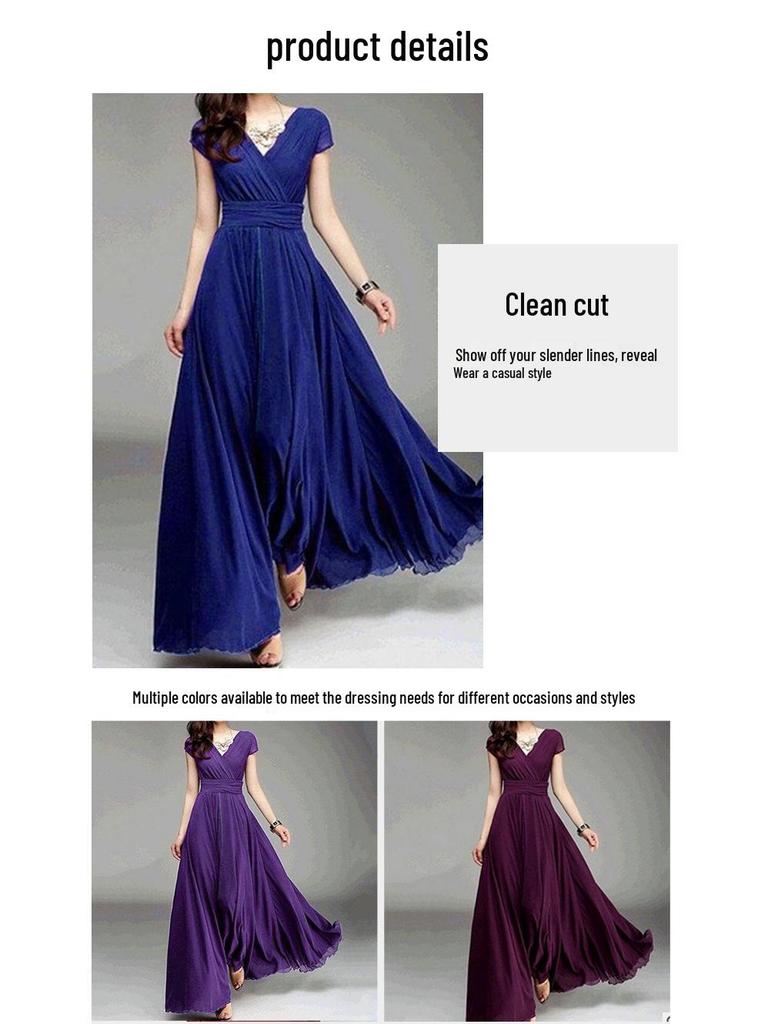 Богемное вечернее платье из шифона с V-образным вырезом и короткими рукавами, с дизайном, подчеркивающим талию