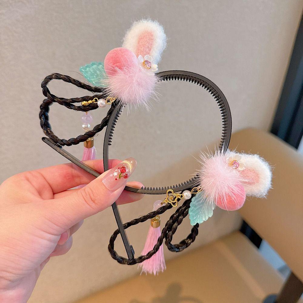 Flower Children Wig Headband Butterfly Hanfu Headwear Lovely Chinese New Year Headwear Daily