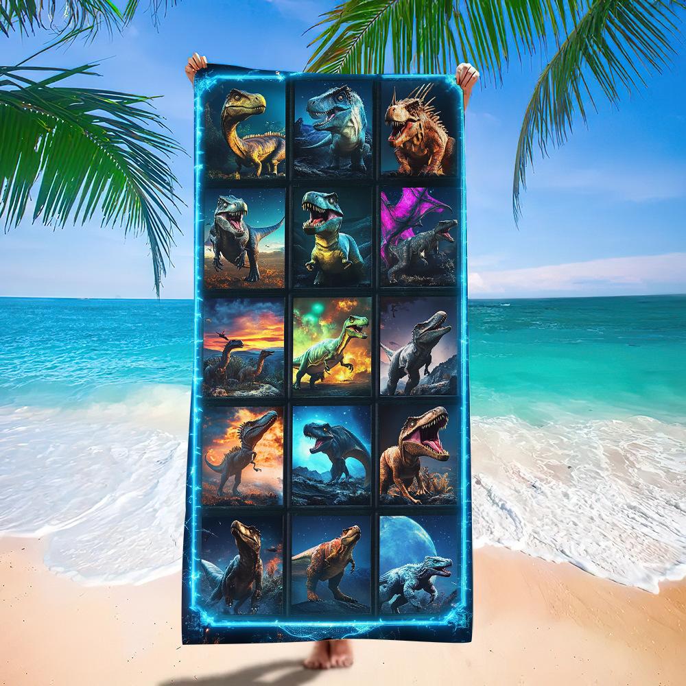European And American Little Dinosaur Cartoon Beach Towel Digital Printing Factory Toy Printing Bath Towel Microfiber Children'S