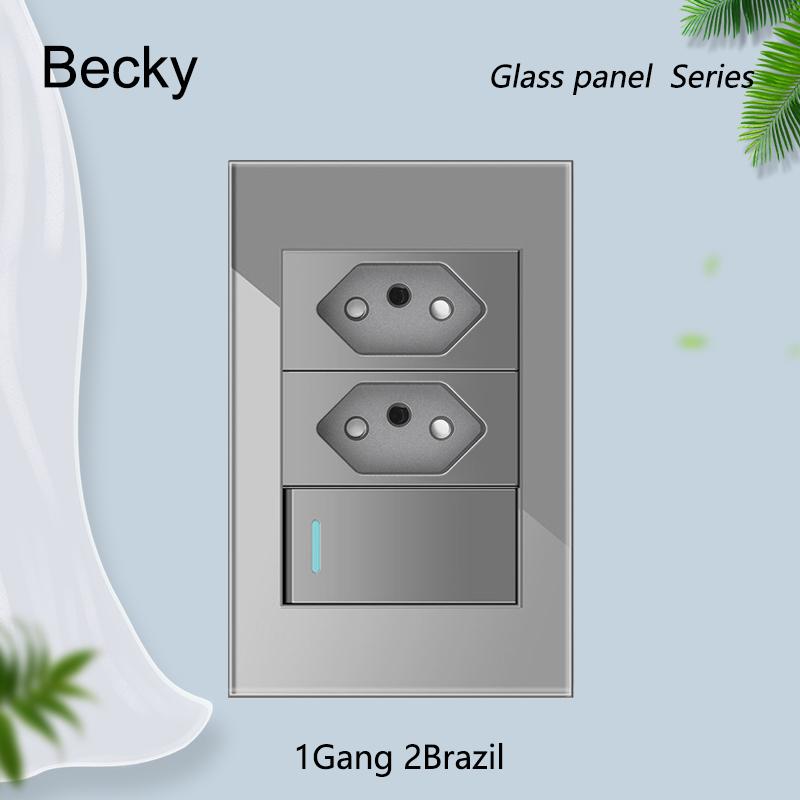 Glass Panel Brazil Registered Jack Dual Usb C- Type Light Switch Office Wall Power Socket 118 * 72mm Grey Fiberglass 20a 10a