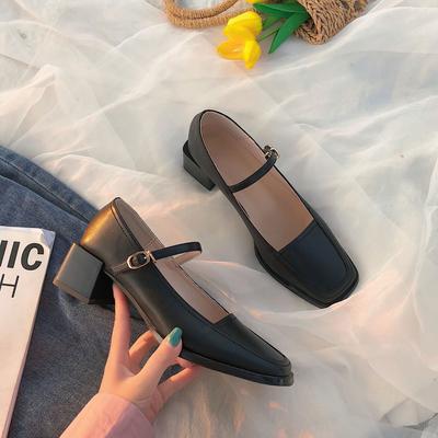 Модные туфли Мэри Джейн с квадратным носком, женские босоножки на среднем каблуке с пряжкой, летние весенние кожаные туфли на каблуках