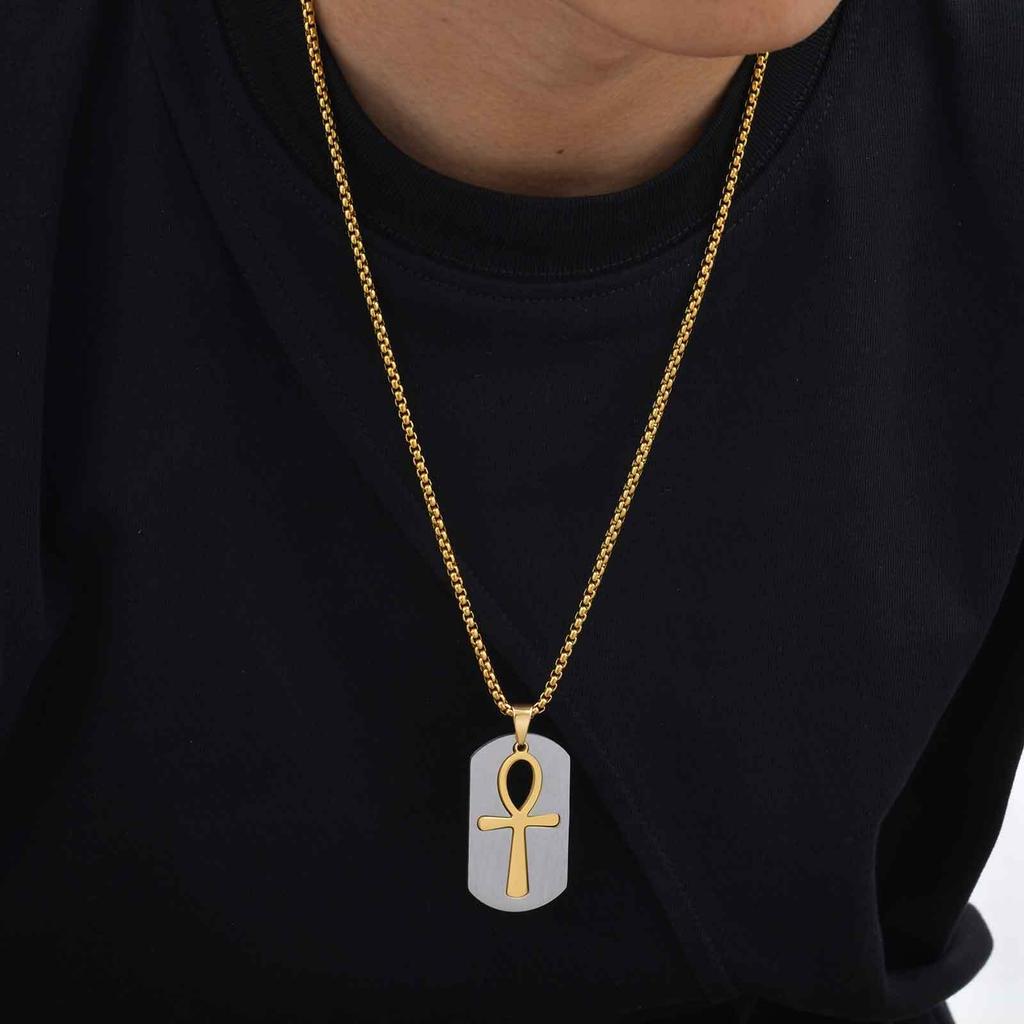 Vnox Religion Egyptian Ankh Crucifix Cross Pendant Necklaces Stainless Steel Symbol of Life Cross Pendants Prayer Gifts Jewelry