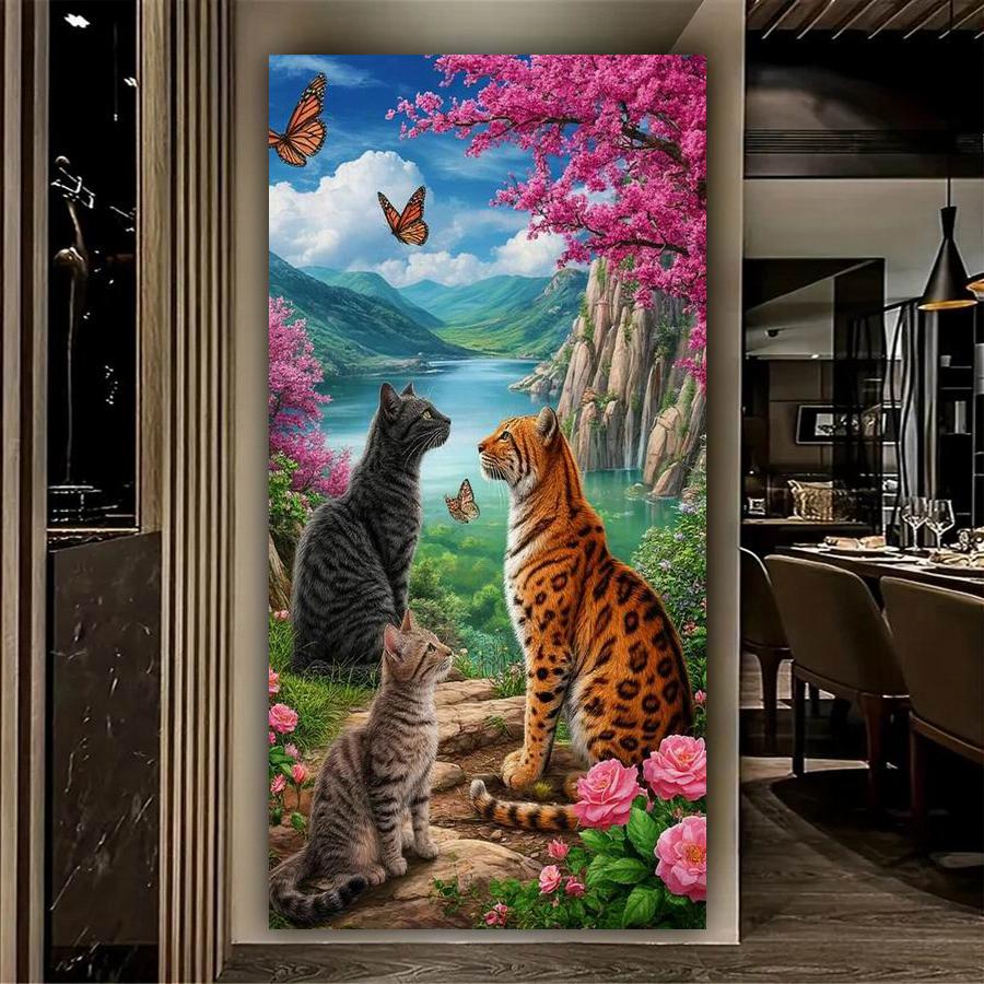 Cat and Butterfly Large Size Diamond Painting New Collection Animals Diy Full Drill Rhinestone Embroidery Mosaic Cross Stitch Kits