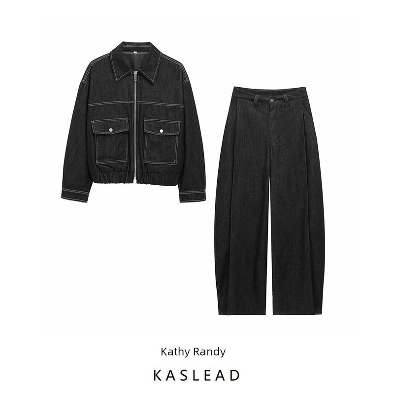Kaslead New Arrival Women's Clothing Fashion Style Jacket Outwear Casual Pleated Blouse and Pants 2196500 6929213