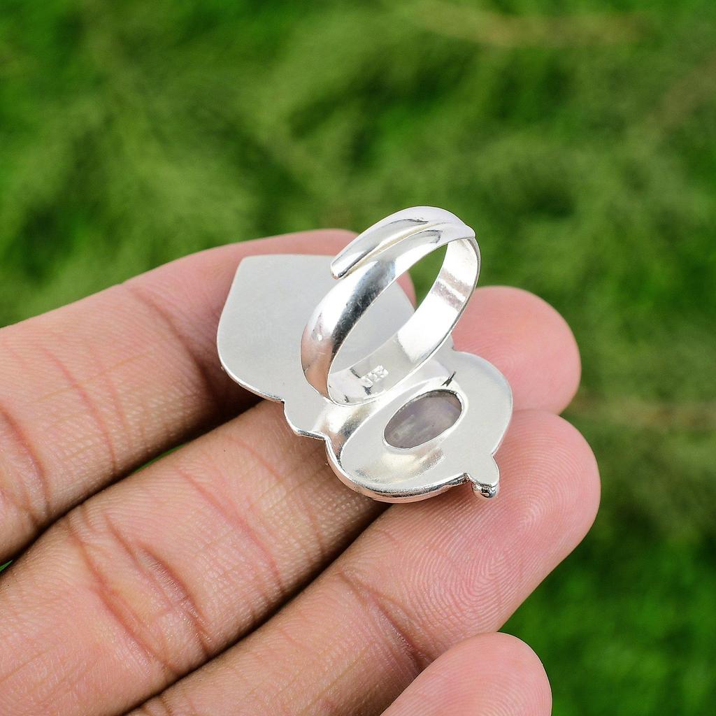 Womens day Deal 925 Sterling Silver Rainbow Moonstone Gemstone Stackable Ring