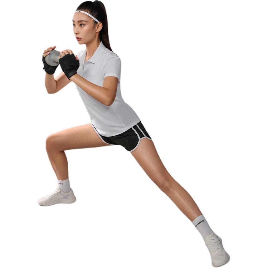 Li-Ning Футболка-поло Fitness Series Simple Solid Color Casual с коротким рукавом, женские топы, белый цвет APLU256-1