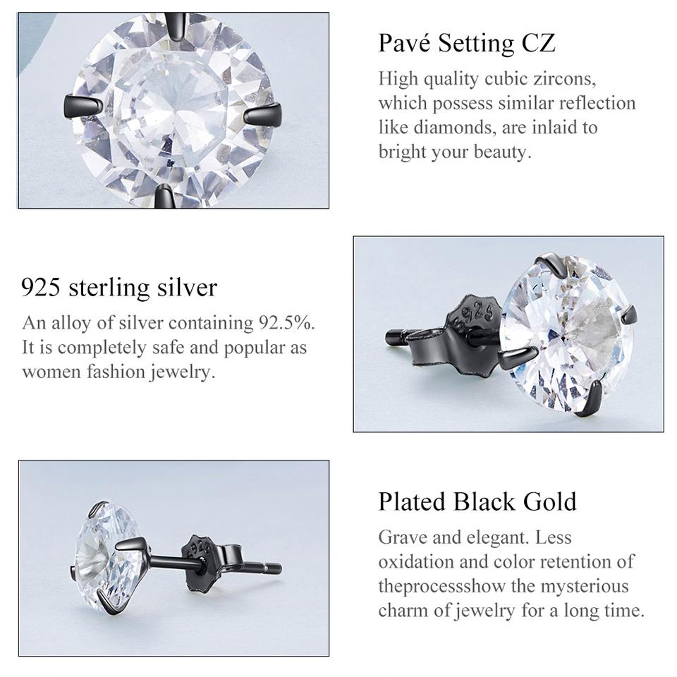 BAMOER CZ Stud Earrings 925 Sterling Silver Platinum Plated Round Cubic Zirconia Hypoallergenic Earrings 4mm 5mm 6mm 7mm
