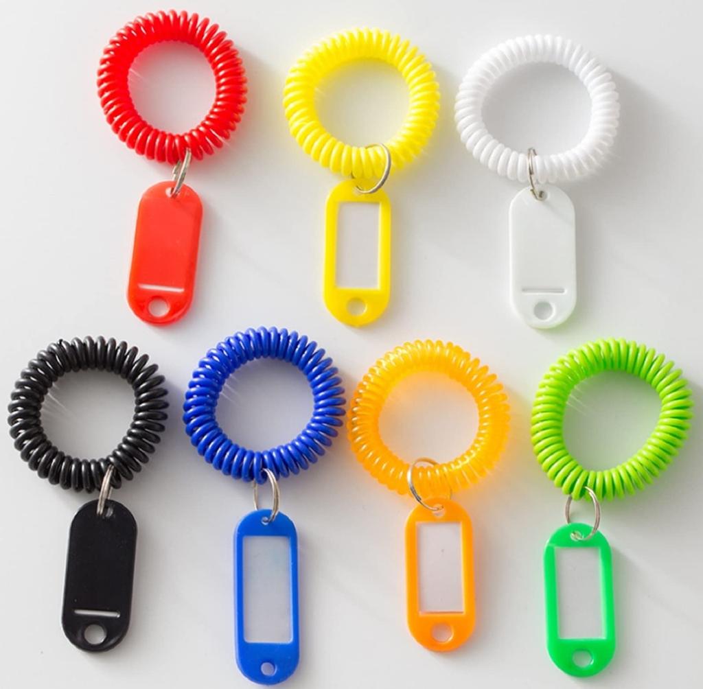 Aloala Wrist Key, Stretchable Coil Key Ring, Spiral Spring Band, Locker (5 Colors, Set of 100)