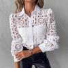 Lace Blouses For Women Elegant Office White Shirt Long Sleeve Button Turn-down Collar Sexy Hollow Tops Fashion Women's Clothing