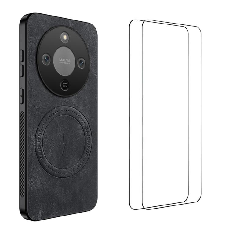 Nappa Texture Magnetic Phone Case with 2pcs Screen Films For Honor X5c 4G / X5c Plus 4G, Slim Anti-Slip Shockproof Cover
