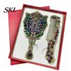 Peacock Hand Mirror Vintage Comb Set, Embossed Hair & Handheld Rhinestone Makeup Mirror, with for Women