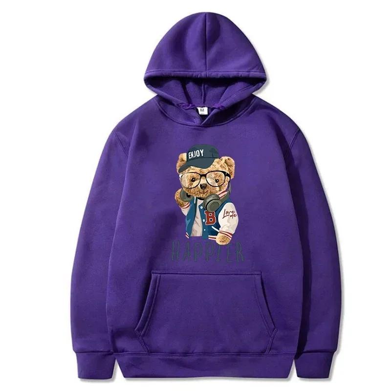Popular Teddy Bear Print Hooded Casual Sweat Wome Fashion Lovers Multi-color Autumn and Winter Long-sleeved Sweatshirt S-3XL