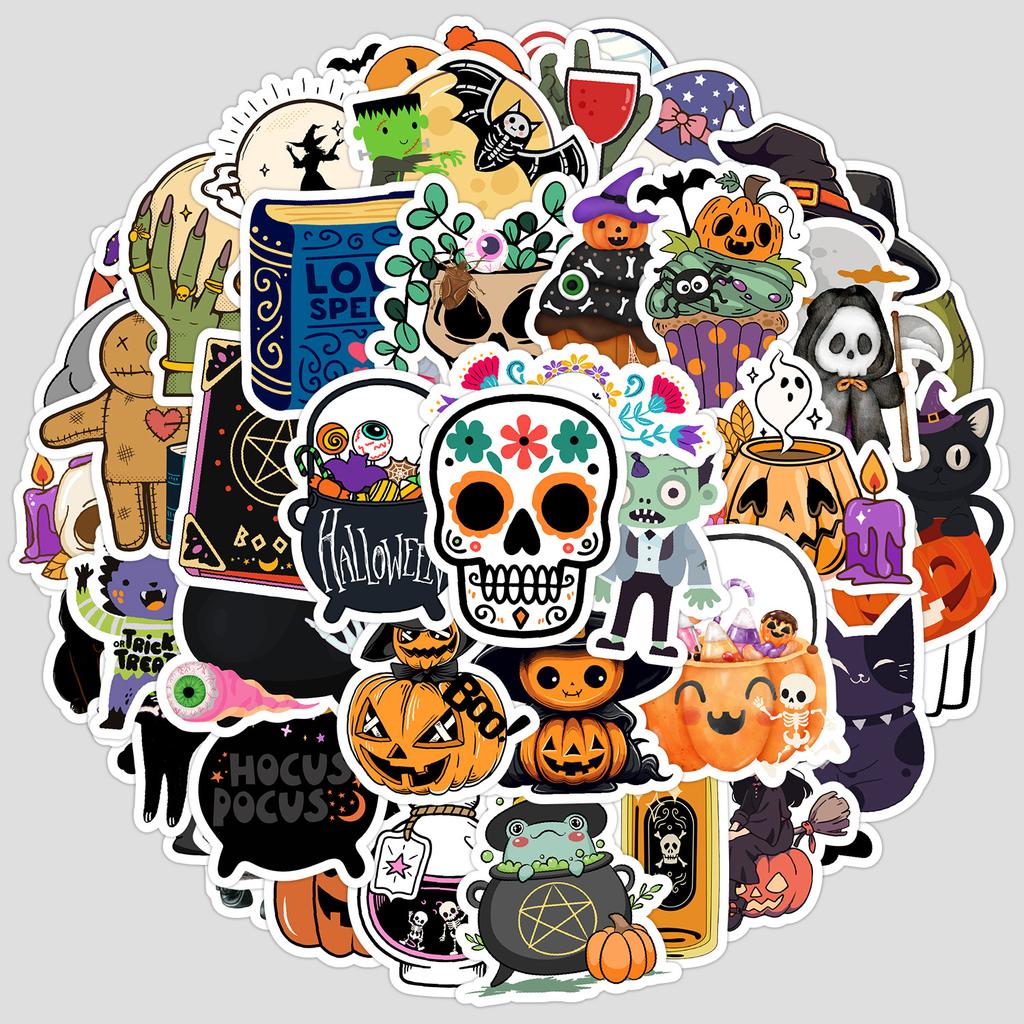 50 Cartoon Halloween Graffiti Stickers Water Cup Mobile Phone Waterproof Decorative Stickers Cute Holiday Stickers