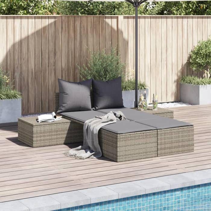 VidaXL Double Chaise Longue with Cushions, Patio Seat, Sunbed, Garden Sun Lounger Balcony Terrace Backyard, 368391