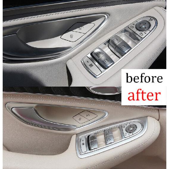 For Mercedes-Benz GLC - Silver ABS Window Lock Lift Panel Trim Frame 4X