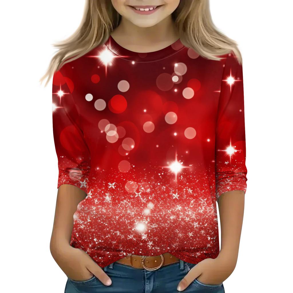 Топы с принтом для девочек 5-16 лет с круглым вырезом и рукавами 3/4 Футболки Модные топы Наряды Футболки