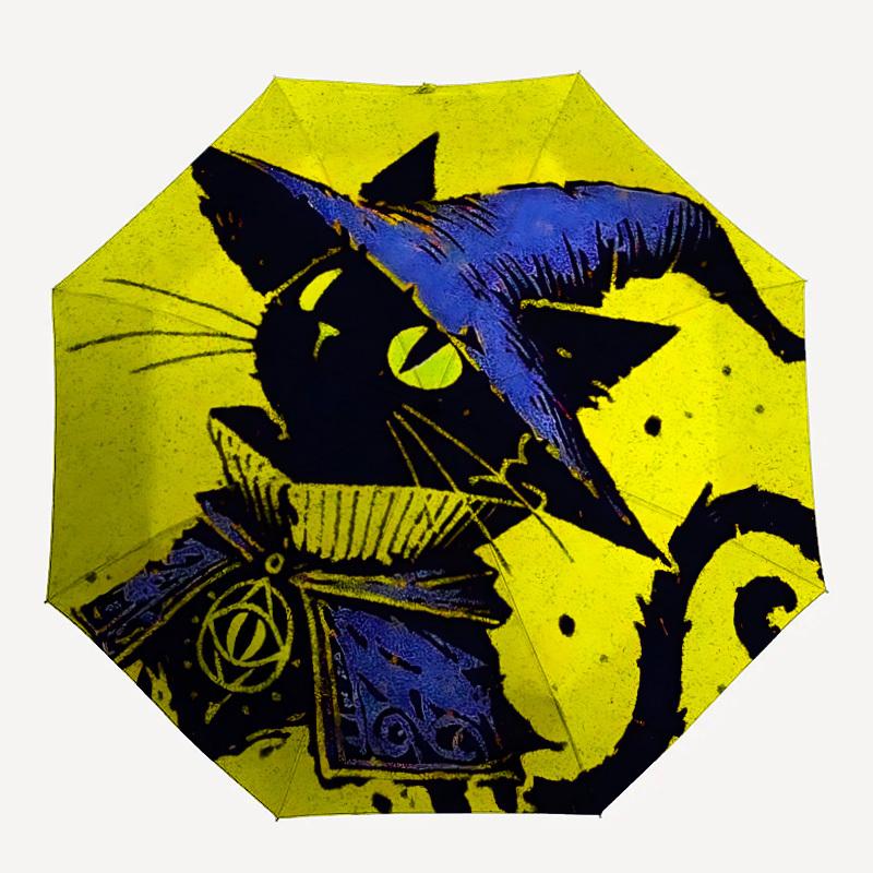 1pc Witch Cat Automatic Open/Close Umbrella, Portable Folding Umbrella, Compact Travel Umbrella for132