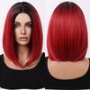 Short Straight Bob Wig With Center Part Wine Red Heat Resistant Synthetic Hair Women Any Face Shape