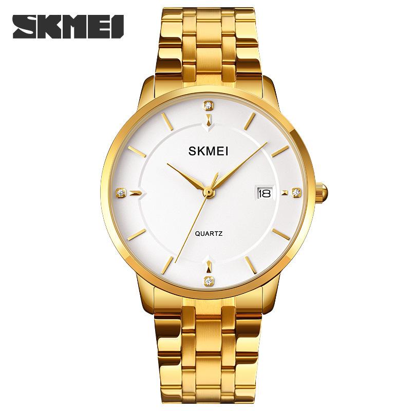 Skmei деловые модные мужские кварцевые часы с календарем водонепроницаемые мужские кварцевые часы со стальным ремешком