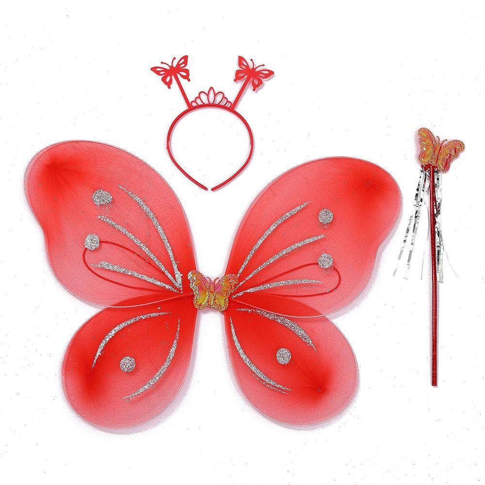 3Pcs/Set Girls Kids Halloween Dressing Up Fancy Dress Glitter Butterfly Costume Fairy Wing