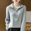 Women Sweater 100% Wool Turn-down Collar Knit Pullover Thick Winter Jumpers Female Knit Tops Zipper