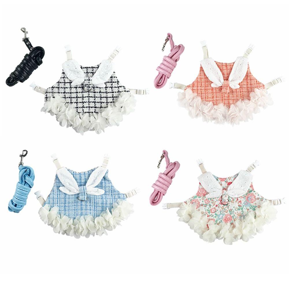 Breathable Guinea Pigs Clothes Princess Style Pet Harnesses and Leash Set Soft Pet Costumes Bunny